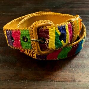 37” multicolor woven Guatemalan leather belt